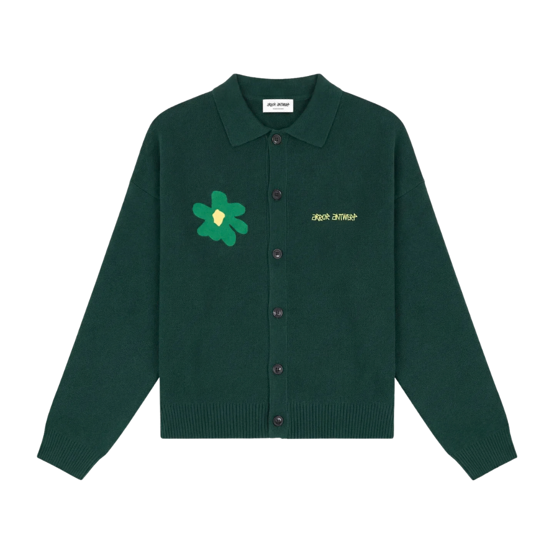 Green Flower Polo Knit